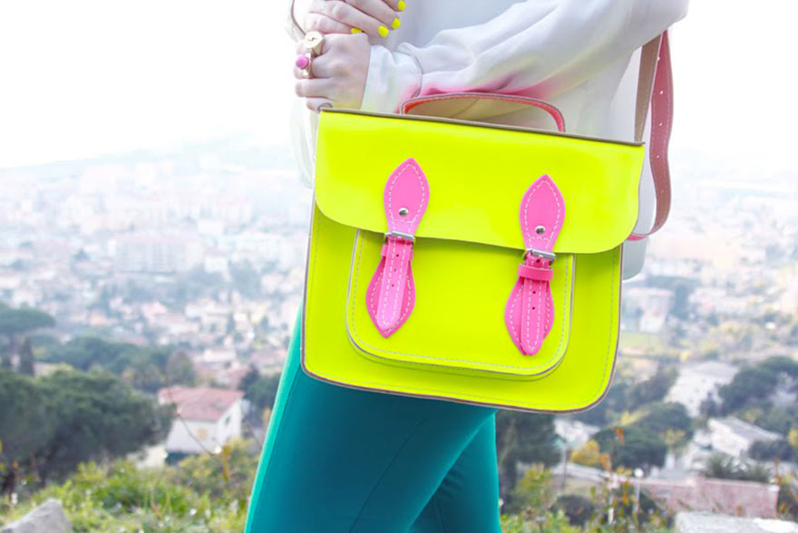 Cartable sac à main jaune et rose néon