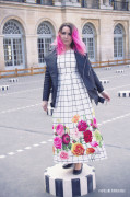 ombre hair rose veste biker maxi robe fleurie lignes