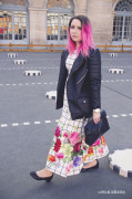 ombre hair rose veste biker maxi robe fleurie lignes