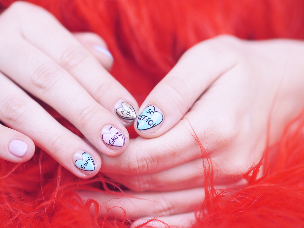candy hearts manicure this is venice valentine's day